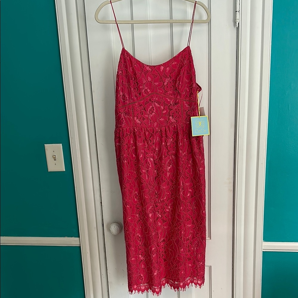 CeCe Red Lace Midi Dress